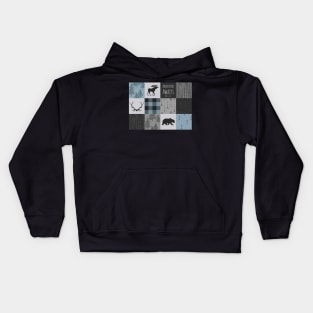 Adventure Awaits Patchwork - Blue, Grey and Black Kids Hoodie